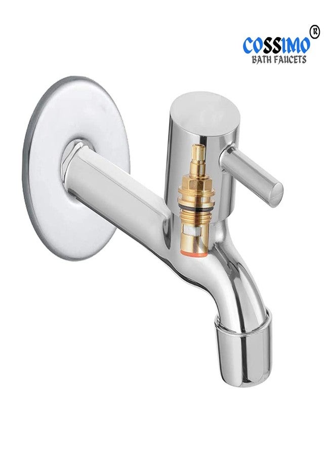 Cossimo Turbo Stainless Steel Long Body Bib Cock Tap with Wall Flange for Bathroom, Chrome, Silver - Set of 2 - Image 3